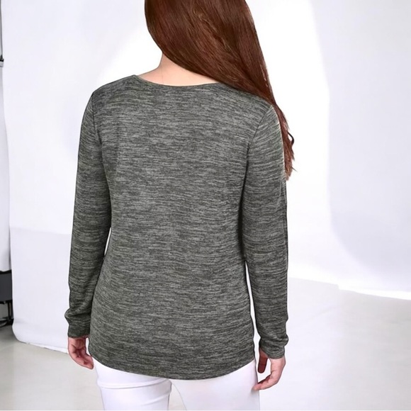 NY Collection Woman Olive Heather with‎ Stud Embellished Shoulders Top - Picture 2 of 10